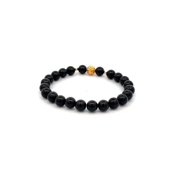 18K Gold Money Ball Lucky Charm Bracelet Gemstones Black Natural Tourmaline 6mm - Picture 5 of 5